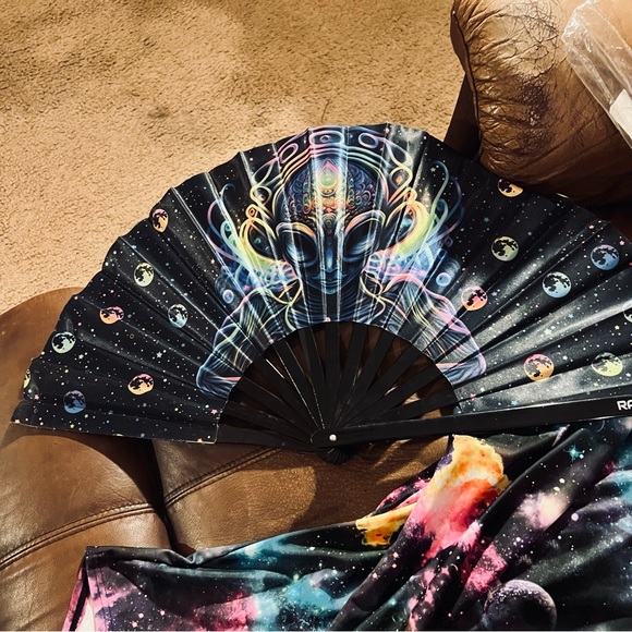 UV Glow Galaxy Print Hoodie Romper with Alien Printed Rave/Festival Fan - Picture 8 of 8